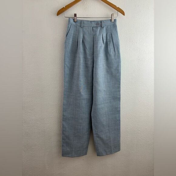 Roth Le cover light blue linen blend Pleated Straight Leg Pants Size 6 - Picture 1 of 8